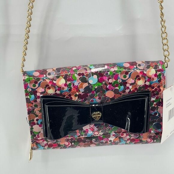 Betsey Johnson Womens Clutch Sling Bag Multicolor Gold Chain Bowknot Adjustable - Picture 14 of 15